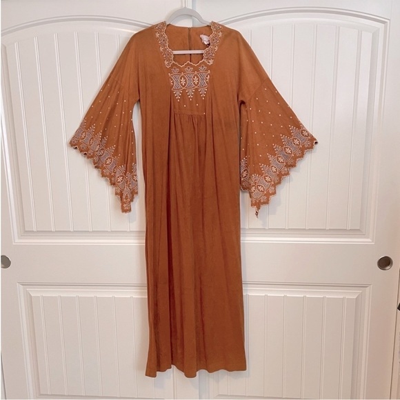 Vintage 1970’s Keyloun eyelit terracotta rust brown boho dress size small - Picture 1 of 14